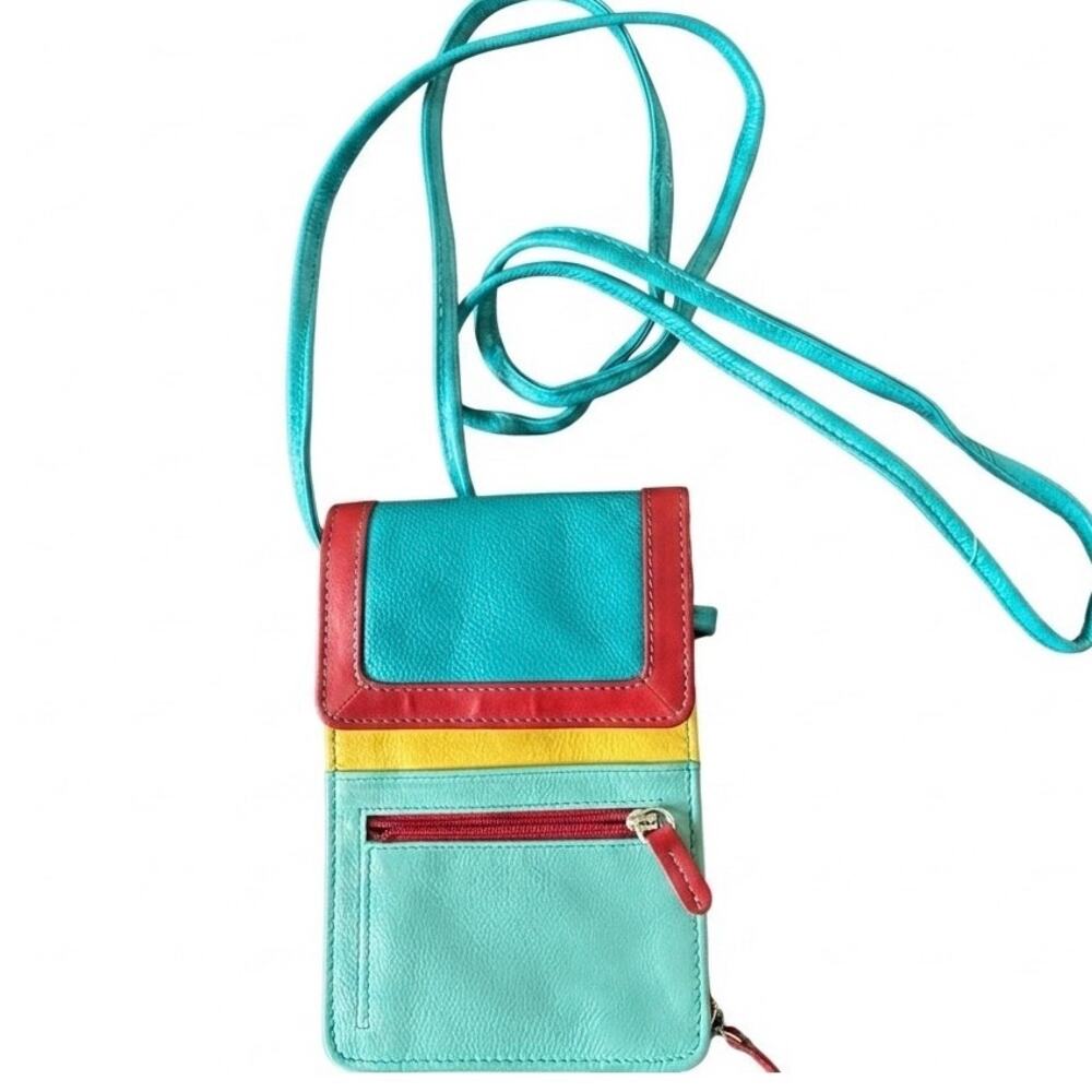 Genuine Leather Crossbody Phone Bag Multi-Color Colorblock Travel Wallet retro